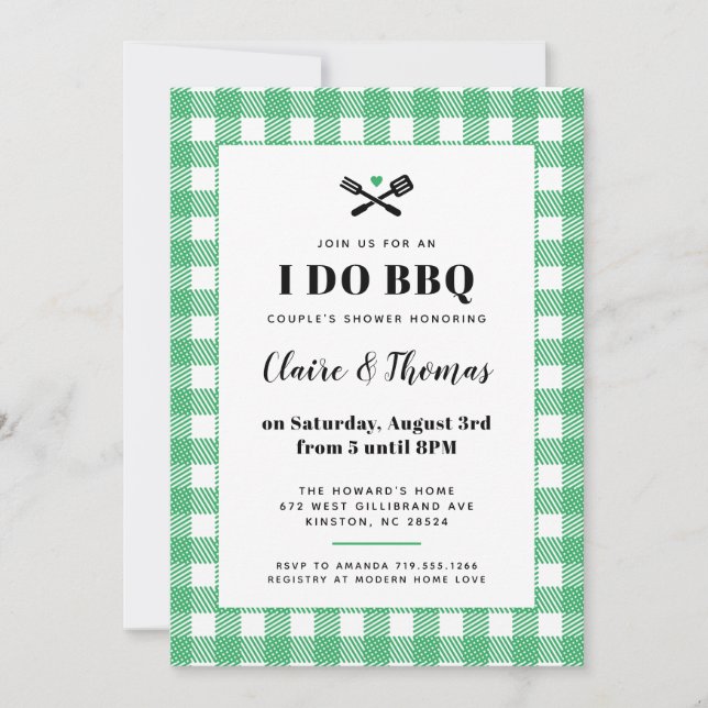 Invitación a barbacoa de plástico verde y blanco (Anverso)