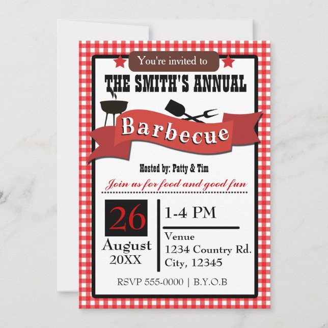Invitación a barbacoa de verano a la parrilla con  (Anverso)
