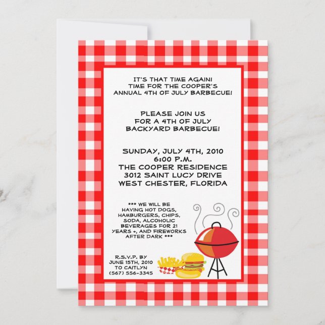 Invitación a barbacoa de verano de hamburguesa de  (Anverso)