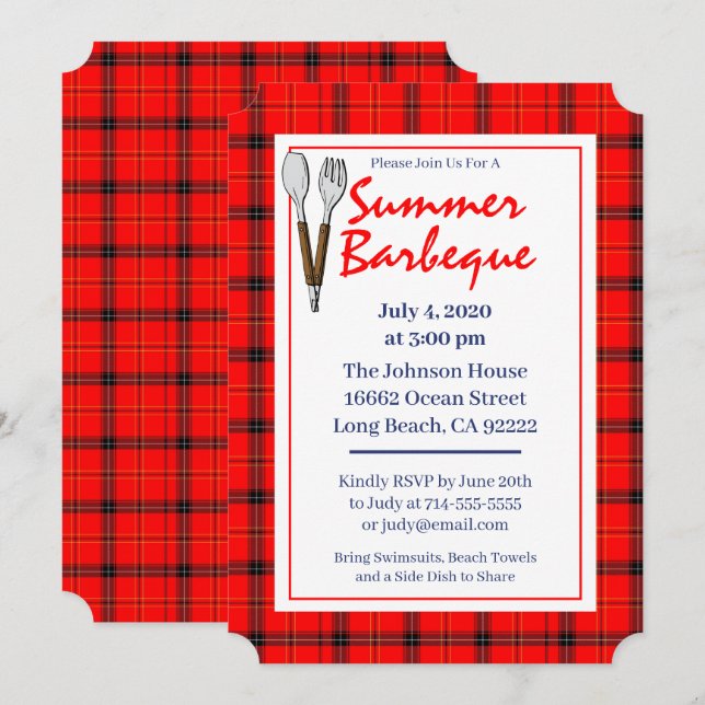 Invitación a barbacoa de verano de Red Plaid (Anverso / Reverso)