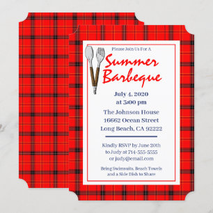 Invitación a barbacoa de verano de Red Plaid