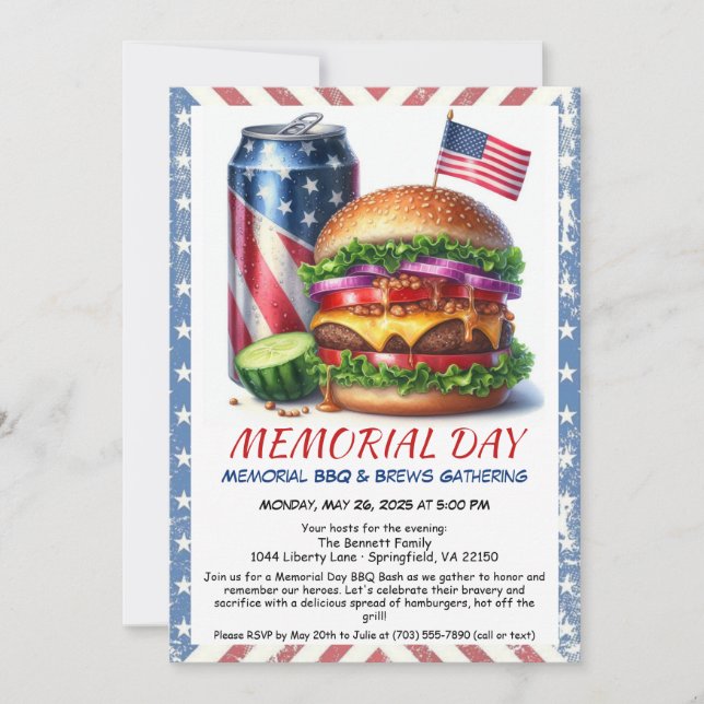Invitación a barbacoa del Día Conmemorativo - Patr (Anverso)