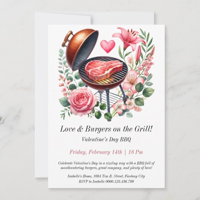 Invitación a barbacoa del Día de San Valentín de p (Anverso)