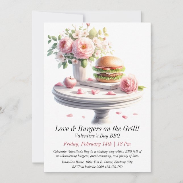 Invitación a barbacoa del Día de San Valentín de p (Anverso)