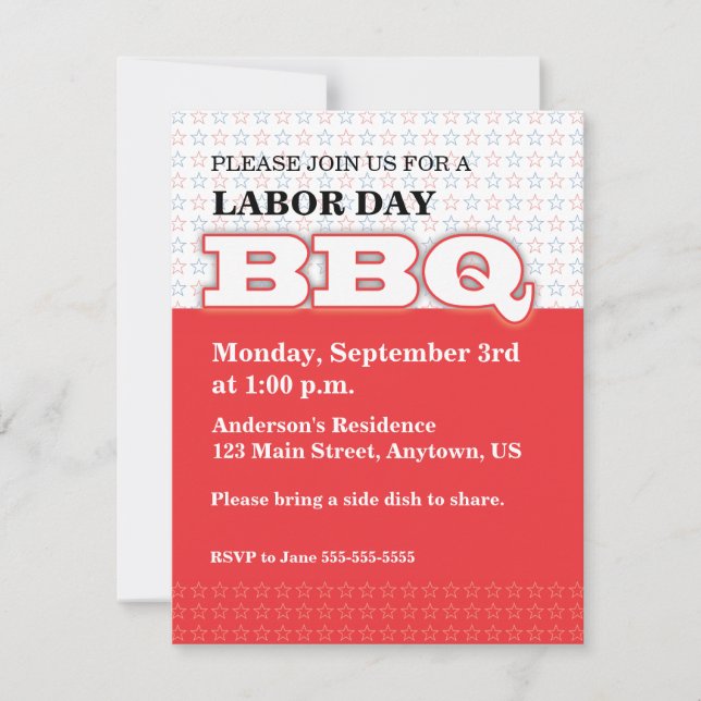 Invitación a barbacoa del Día del Trabajo (Anverso)