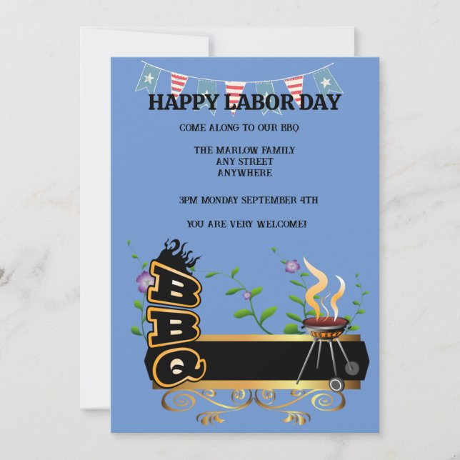 Invitación a barbacoa del Día del Trabajo Feliz (e (Anverso)
