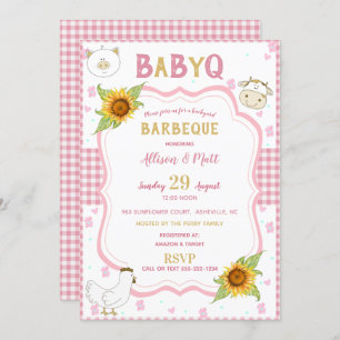 Invitación a barbacoa del Sunflower Pink Gingham B