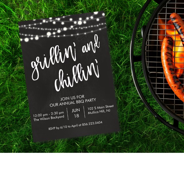 Invitación a barbacoa en pizarra Grillin and Chill (Subido por el creador)