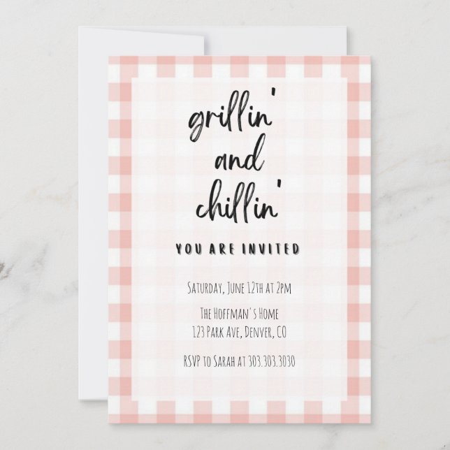Invitación a barbacoa Grillin' y Chillin' Gingham (Anverso)