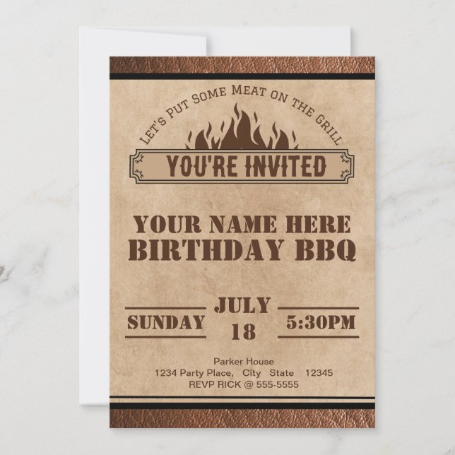 Invitación a barbacoa para cualquier ocasión, cump (Anverso)