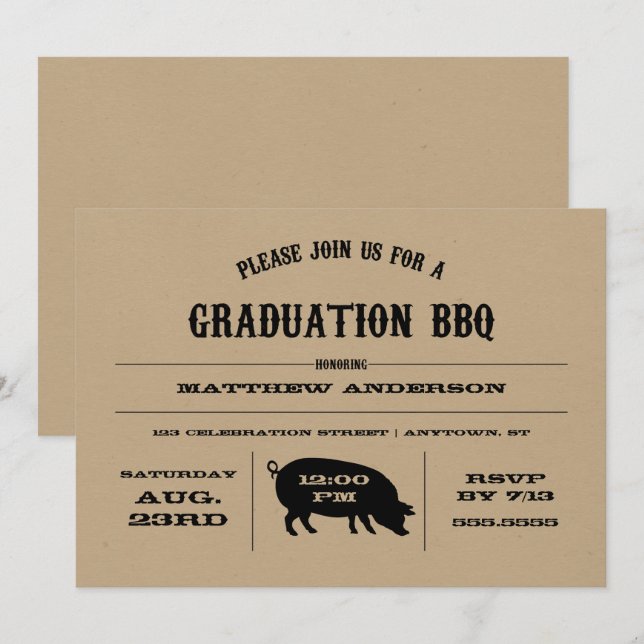 Invitación a barbacoa para graduación de vintage (Anverso / Reverso)