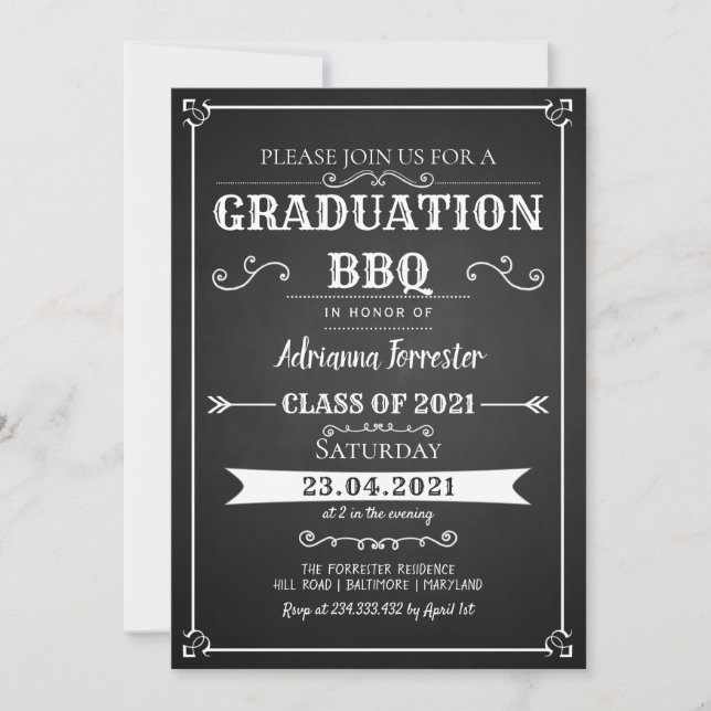 Invitación a barbacoa para la graduación de pizarr (Anverso)