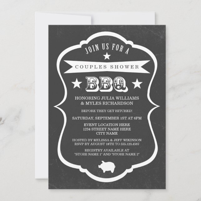Invitación a barbacoa para las parejas de cartón (Anverso)