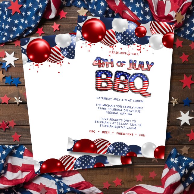Invitación a barbacoa Patriótica del 4 de julio (Patriotic 4th of July BBQ Invitation)