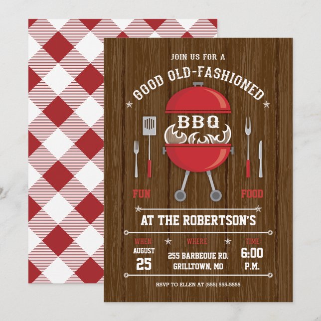 Invitación a Barbacoa Rústica (Anverso / Reverso)