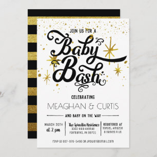 Invitación a Bash Bebé  Negro, blanco y oro