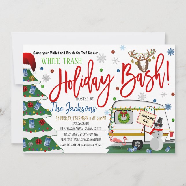 Invitación a Bash de Basura blanca para navidades (Anverso)