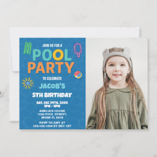 Invitación a Bash de cumpleaños con foto en piscin