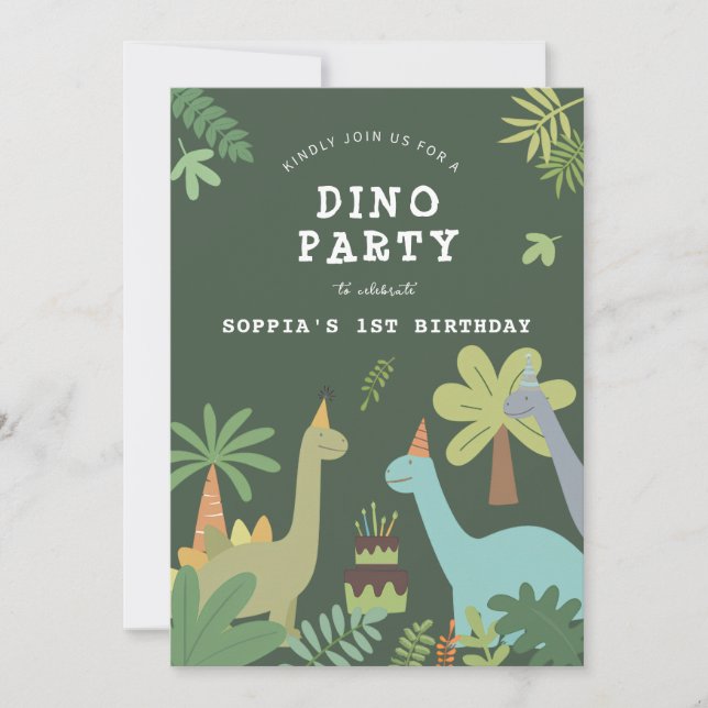 Invitación a Bash de cumpleaños de Dino Buddies (Anverso)