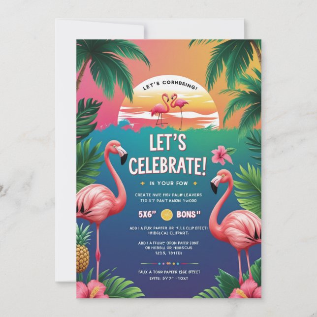 Invitación a Bash de Cumpleaños de Luau Tropical (Anverso)