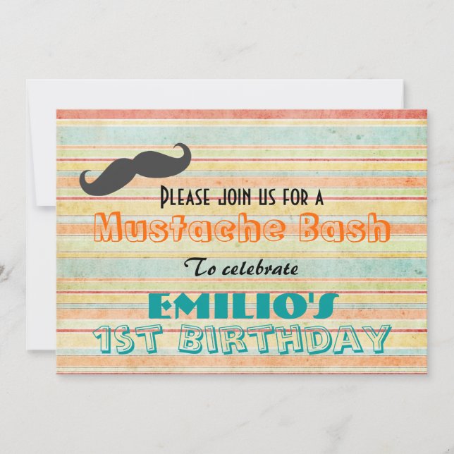 Invitación a Bash de cumpleaños de Mustache (Anverso)