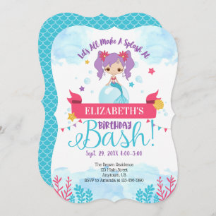 Invitación a Bash de cumpleaños de Sirena Splash
