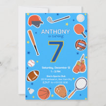 Invitación a Bash de Cumpleaños Deportivo Blue All