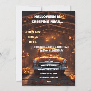 Invitación a Bash de Halloween con auto Naranja