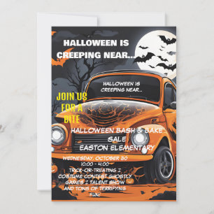 Invitación a Bash de Halloween con auto Naranja