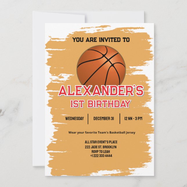 Invitación a Bash de primer cumpleaños de Slam Dun (Anverso)