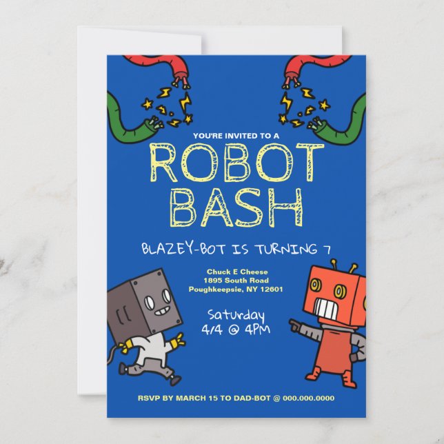 Invitación a Bash por cumpleaños Robot (Anverso)