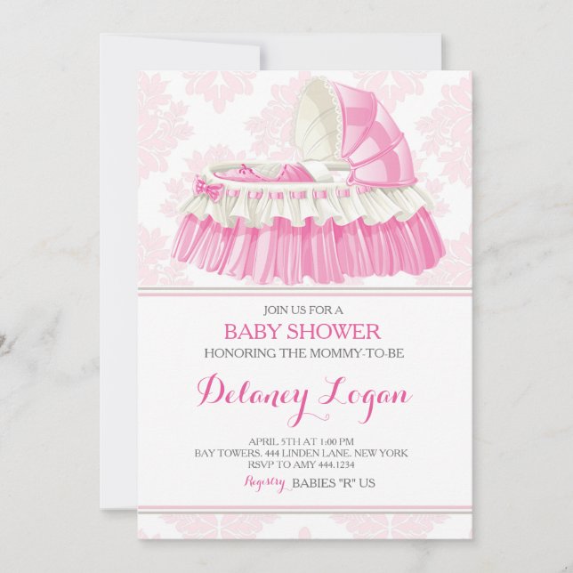 Invitación a Bassinet del Chica de Baby Shower Dam (Anverso)