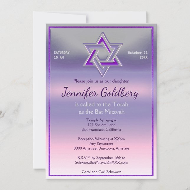 Invitación a Bat Mitzvah (Anverso)