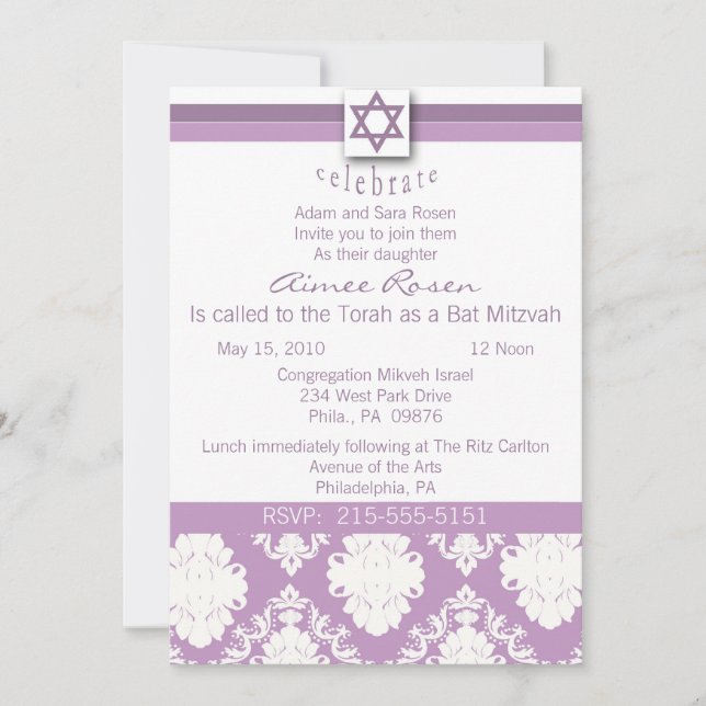 Invitación a Bat Mitzvah (Anverso)