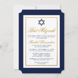 Invitación a Bat Mitzvah Azul y Oro