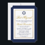 Invitación a Bat Mitzvah Azul y Oro<br><div class="desc">Tarjeta de invitación azul y dorada Bat Mitzvah</div>