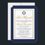 Invitación a Bat Mitzvah Azul y Oro<br><div class="desc">Tarjeta de invitación azul y dorada Bat Mitzvah</div>