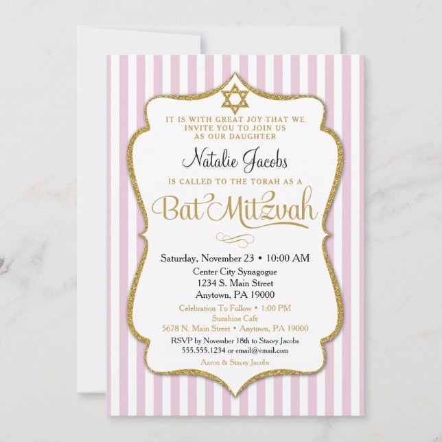 Invitación a Bat Mitzvah Banda Elegante Oro Rosa (Anverso)