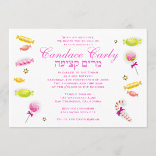 Invitación a Bat Mitzvah Candy Candyland Tema