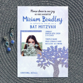 Invitación a Bat Mitzvah de árbol Purpurina azul y