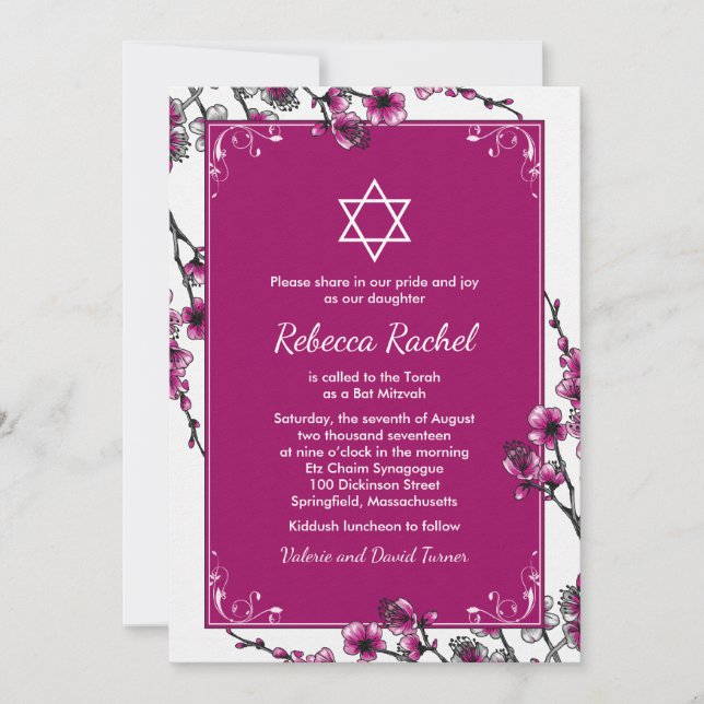 Invitación a Bat Mitzvah de flores de flores de ce (Anverso)