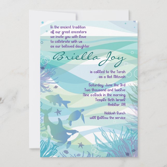Invitación a Bat Mitzvah de Ocean Sea Life (Anverso)