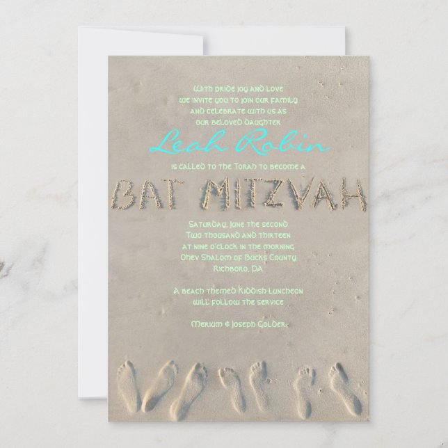 Invitación a Bat Mitzvah de SANDY BEACH (Anverso)