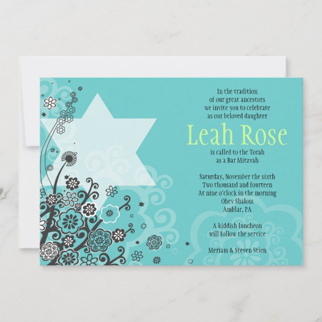 Invitación a Bat Mitzvah de STAR FLOWERS (Anverso)