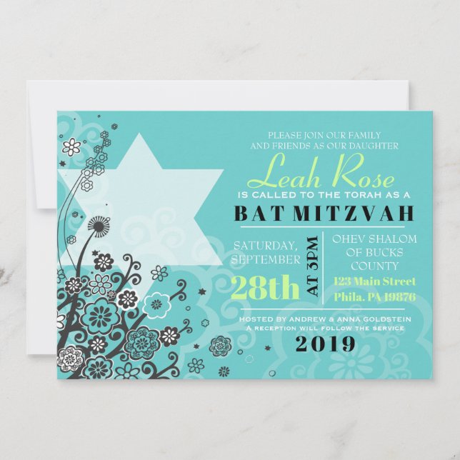 Invitación a Bat Mitzvah de STAR FLOWERS (Anverso)