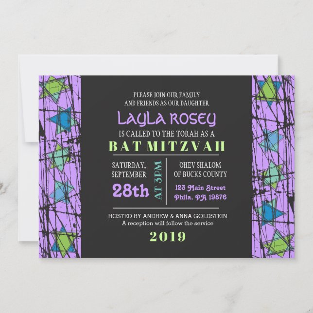 Invitación a Bat Mitzvah de Stars Bar (Anverso)
