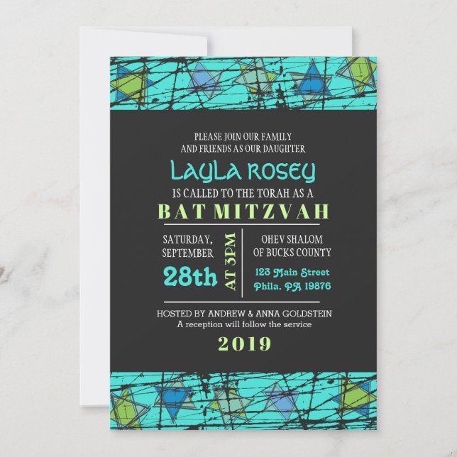 Invitación a Bat Mitzvah de Stars Bar (Anverso)