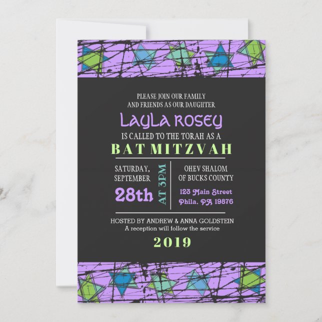 Invitación a Bat Mitzvah de Stars Bar (Anverso)