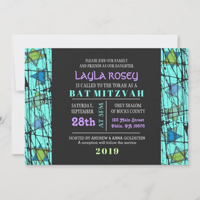 Invitación a Bat Mitzvah de Stars Bar (Anverso)
