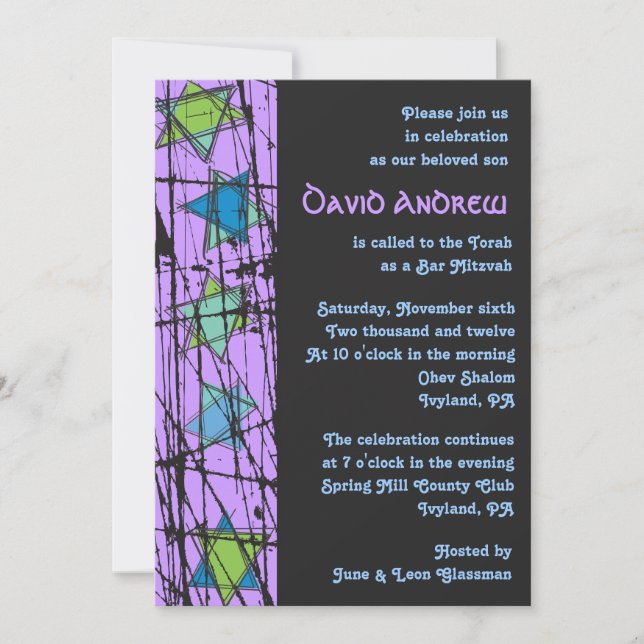 Invitación a Bat Mitzvah de Stars Bar (Anverso)